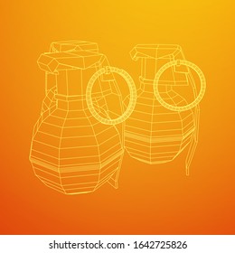 Hand bomb frag grenade wireframe low poly mesh vector illustration