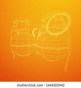 Hand bomb frag grenade wireframe low poly mesh vector illustration