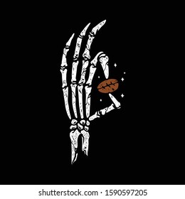 Hand Bone with a Coffee Graphic Illustration Vector Art T-shirt Design
