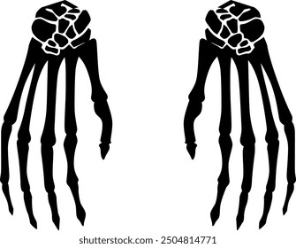 Hand bones black silhouette. Skeleton arms icon