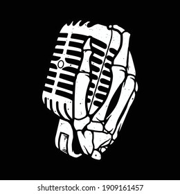 Hand bones and microphone graphic illustration vector art t-shirt design