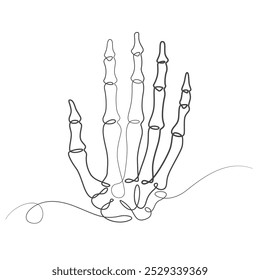 Huesos de la mano, dibujo de una línea. Huesos de la mano ilustración de una sola línea. Huesos de la mano con arte lineal minimalista del cerebro