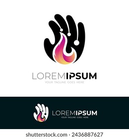 Combinación de diseño de logotipo de mano y hoguera, icono de peligro