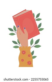 mano con el icono del libro, día del libro