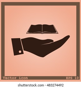 Hand with book icon