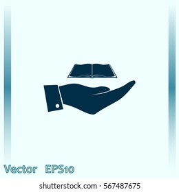 Hand with book icon