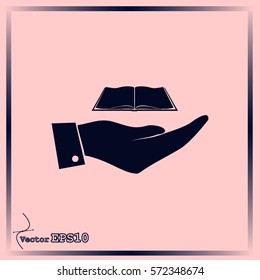 Hand with book icon