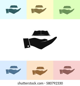 Hand with book icon