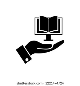 Hand and a book icon, logo, on a white background