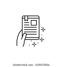 Hand, book icon. Simple line, outline vector of online educationa icons for ui and ux, website or mobile application