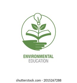 Hand. Book. Light Bulb. Leaf. Environtmental Education Logo Concept