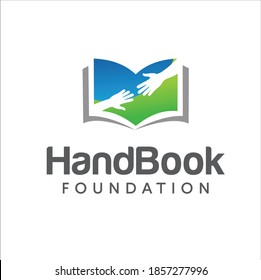 Hand Book Logo Design Vector Stock. Charity Book Logo Design Element. Public library foundation logo Icon