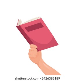 Mano con un libro. concepto de pasatiempo de lectura. ilustración, vector