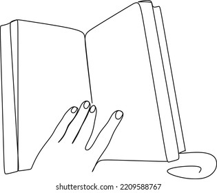 Hand with Books Line Art Drawing. Minimalistic Black Lines Drawing. Symbol of Reading Continuous One Line Abstract Drawing. Reading Concept Modern Scandinavian Design. Vector Illustration.
