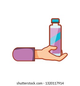 hand with bottle drink isolated icon