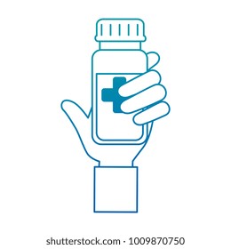 hand with bottle drugs isolated icon