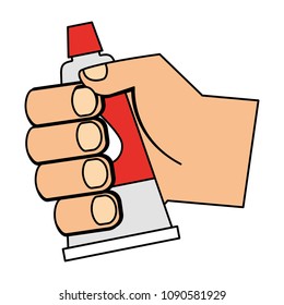 hand with bottle glue isolated icon