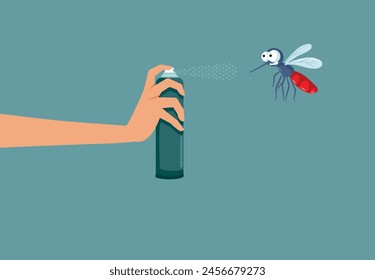 
Hand with Bottle of Insect Repellent Spray Vector Cartoon illustration. Person using an anti-mosquito product for self defense during summer
