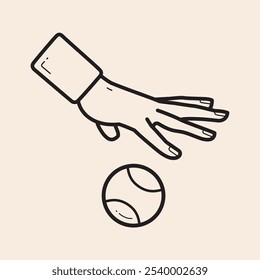 Mano que rebota una pelota de tenis linda y divertida con el icono del contorno del Vector de la pulsera. Diseño listo para usar en múltiples proyectos como Sitios web, App, tiendas, juegos, equipos deportivos, marketing entre otros.