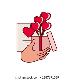 hand with box and gift list isolated icon