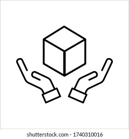 hand and box icon on white background