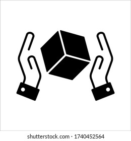 icono de mano y caja en fondo blanco