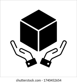 hand and box icon on white background