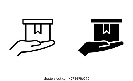 Ícone de mão e caixa em design estiloso na moda. Ilustração gráfica vetorial sobre fundo branco
