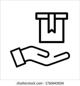 Hand and box icon Vector graphic illustration. Suitable for website design, logo, mobile app, Infographic, and more. Editable vector stroke