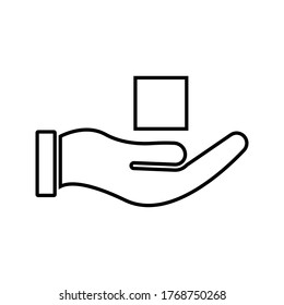 Hand and box icon Vector graphic illustration. Suitable for website design, logo, mobile app, Infographic, and more. Editable vector stroke