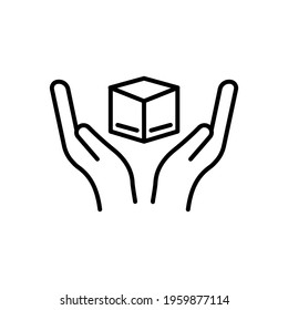 hand and box line icon. Protecting a parcel, parcel delivery icon. Editable stroke. Design template vector