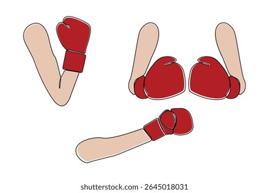 Hand with boxing gloves concept line art drawing. Boxing gloves line art icon. Vector illustration