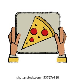 hand boy delivery box pizza drawing
