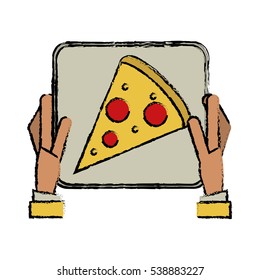 hand boy delivery box pizza drawing