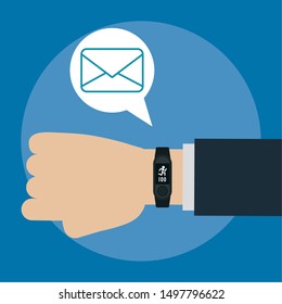 hand with bracelet receiving email gadgets technology vector illustration