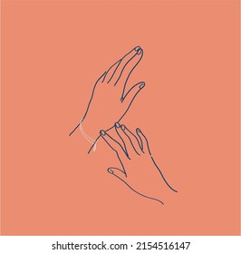 hand with bracelet and without. hand stroking. sketch of hands