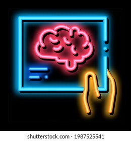 Hand Brain Photo neon light sign vector. Glowing bright icon Hand Brain Photo sign. transparent symbol illustration