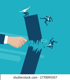 Rompe la mano el gráfico de crecimiento, frenando el acuerdo, acuerdo. Cae la economía y crisis financiera. Ilustración del concepto de negocio  