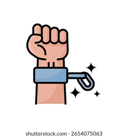 Hand with Breaking Chains Color Lineal Icon. Hand Breaking Chain Symbol