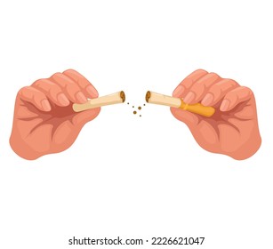 Hand breaking cigarette. stop smoking symbol cartoon illustration vector