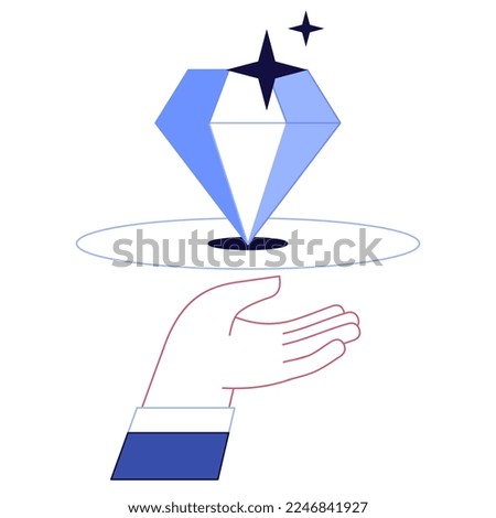 Hand with brilliant, diamond icon. Web symbol on white background. Vector illustration.