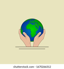 Hand bring the Earth vector Illustration for save the earth, Template design