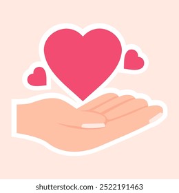 hand bring a love heart for valentine, love you couple flat vector