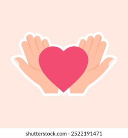 hand bring a love heart for valentine, love you couple flat vector