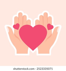 hand bring a love heart for valentine, love you couple flat vector