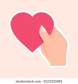 hand bring a love heart for valentine, love you couple flat vector