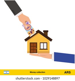 Hand bring money for home.  peso banknote. Real Estate Concept vector illustration.