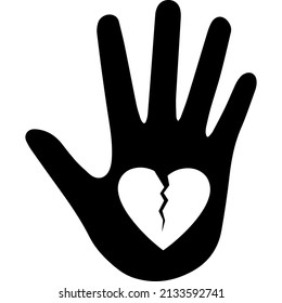 Hand with broken heart icon, logo vector illustration.