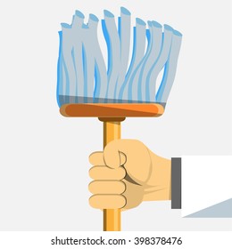 Hand with broom. Concept cleaner profession vector image