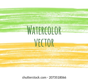 Pincel de mano dibujado vectorial texturas artísticas. Borde de color verde, amarillo, pancarta. Trazado horizontal texturizado, trazos de pincel largos de acuarela, manchas, rayas. Fondo de texto de primavera pintado.